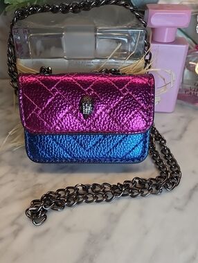 NWOT Kurt Geiger  Mini Metallic Pink and Blue Convertible Chain Crossbody Bag